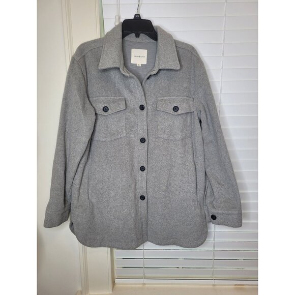 Thread & Supply Womens Grey Fleece Button-Up Shacket M Blokecore cabin academia - Picture 1 of 5